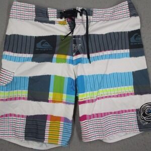 Quiksilver Mens Board Shorts Size 38 Multicolor Striped Swim Trunks A101756 Y2K